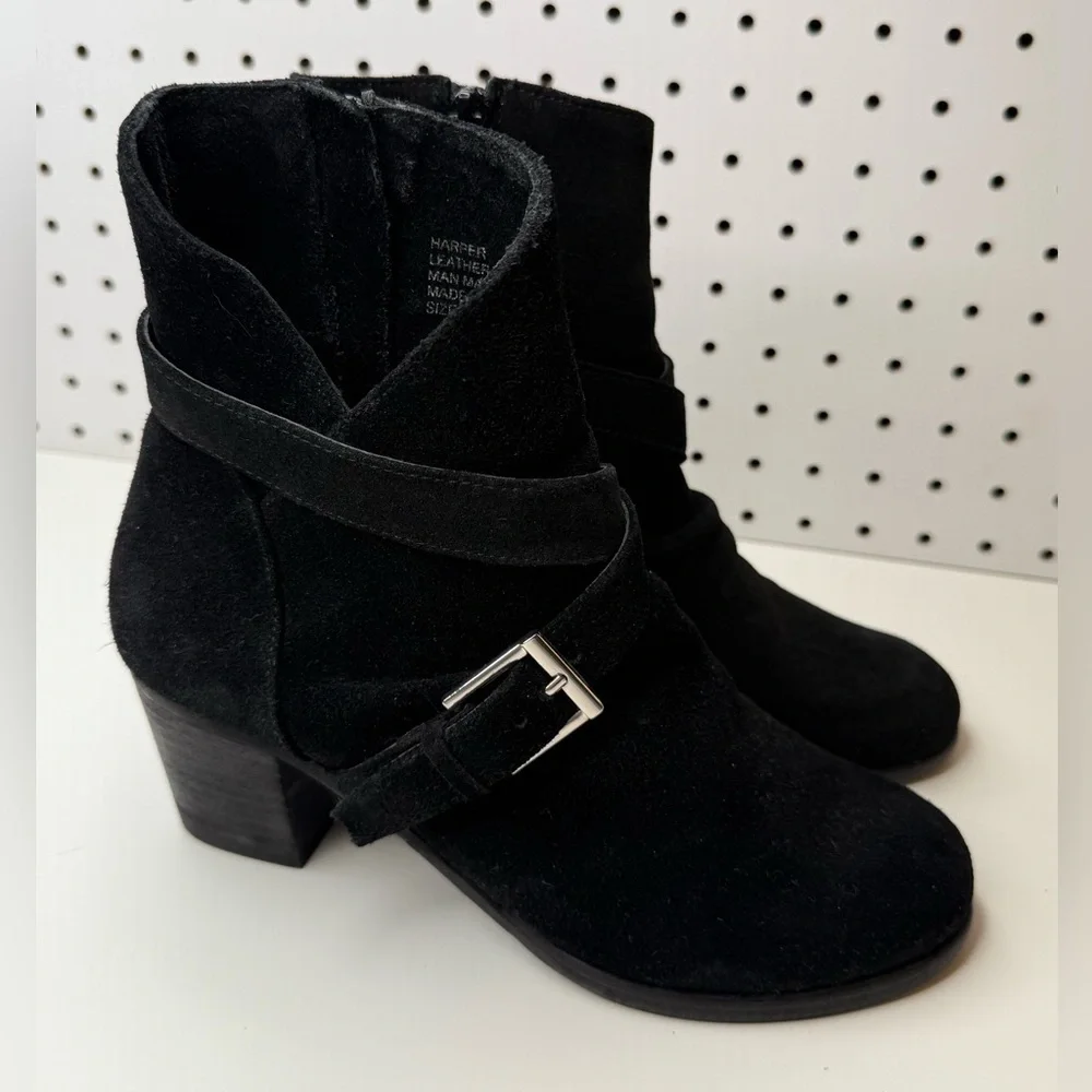 Anthropologie Matisse Harper Black Suede Leather Ankle Boots Women’s 7M Side Zip